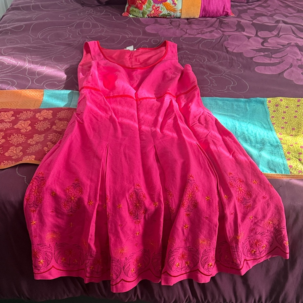Alexandra Bartlett Pink Dress with Orange Embroidery